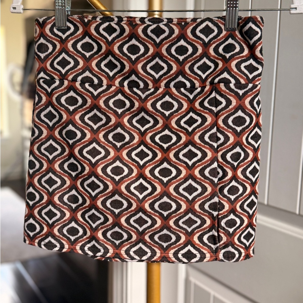 Geo-Print Mini Skirt in Black, Brown, and Cream